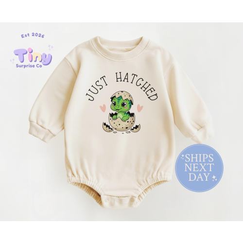 Just Hatched Baby Romper Natural Cotton Dinosaur Bodysuit Onesie®