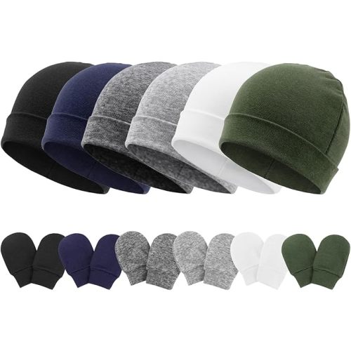 AQOKKA Newborn Baby Hats and Mittens Set Infant Beanie Cap Toddler Gloves Newborn Hospital Hats for Baby Boys Girls Kid 0-6 Months