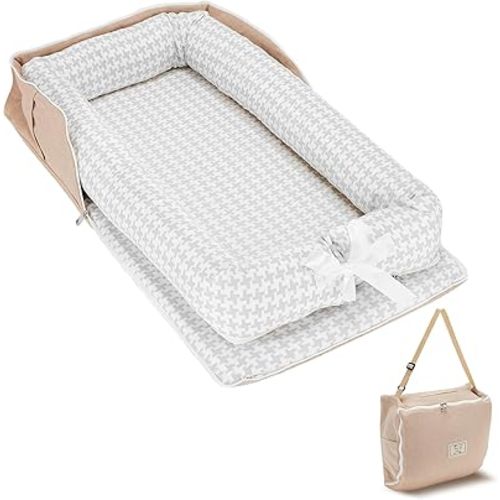 Baby Lounger for Newborn, Portable Breathable Baby Nest Infant Lounger Adjustable U-Shaped Safety Bumper for Cozy Comfort - Grey Houndstooth