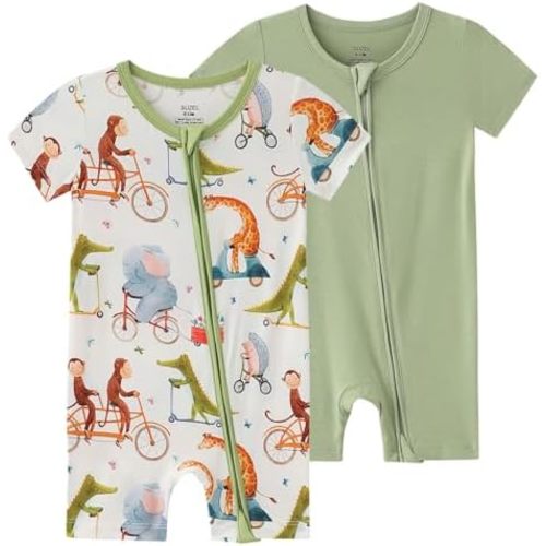 SUZEL Boys Baby Girls Short Sleeve Romper Bamboo Viscose Infant Zipper Jumpsuits - 0-24 Months