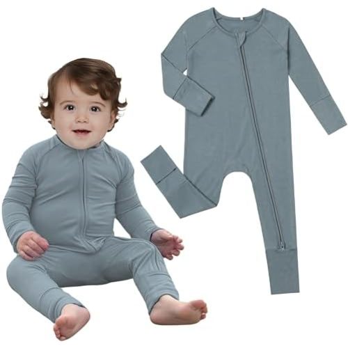 Ultra-Soft Convertible Baby Pajamas, Viscose from Bamboo, Sleepers for Boys & Girls Newborn to 24 Months, Zipper Footless PJs
