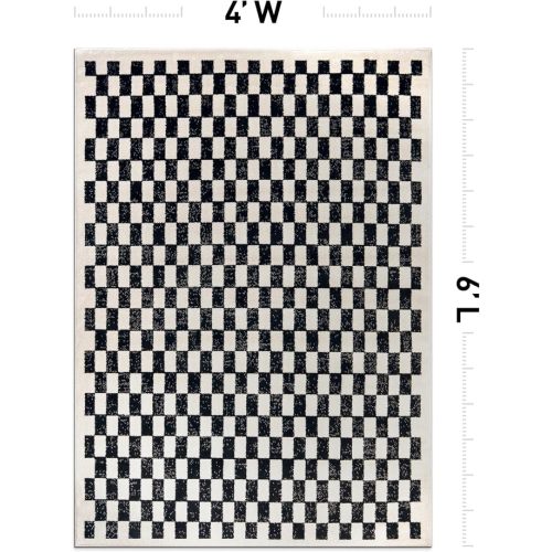Rugshop Black and White Checkered Area Rug – High-Contrast Grid Pattern Carpet for Living Room, Bedroom, or Dorm – Trendy Contemporary Soft Floor Décor 4' x 6' Black
