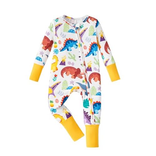 PATPAT Baby Pajama with Bamboo Viscose, Footie Jumpsuit Romper with 2-Way Zipper for Baby Boy Girl Toddler Sleeper Sleepwear