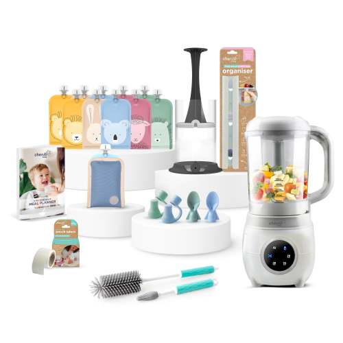 Solid Feeding Bundle | Automatic Baby Food Maker, Steriliser & Warmer + Reusable Baby Food Pouches Cerulean Sage