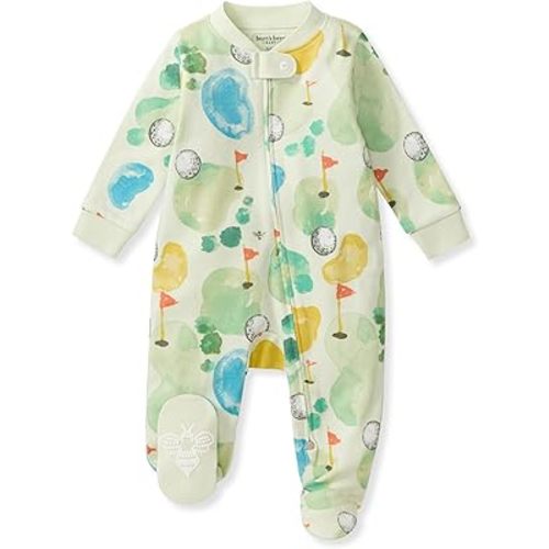 Burt's Bees Baby Boys Sleep and Play Pajamas, 100% Organic Cotton, One-piece PJs, Diagonal Zip Up Loose Fit Footie