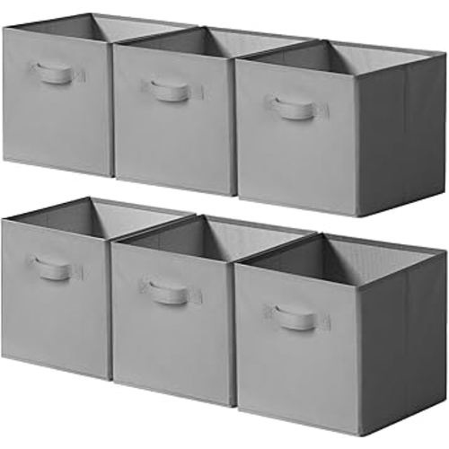 Cupic Cupid 11x11 Storage Cubes, 6 Pack Open Storage Bins with Handles, Storage Cube Organizer for Clothes and Toys, Collapsible Cube Bins for Closet, Shelves, Offices, Gray