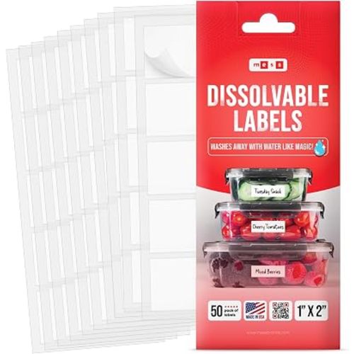Dissolvable Food Labels 1x2 in 50/Roll - Blank Freezer Jar Stickers