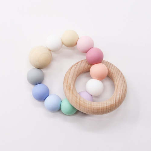 Silicone Bead and Wood Ring Teether - GOLD