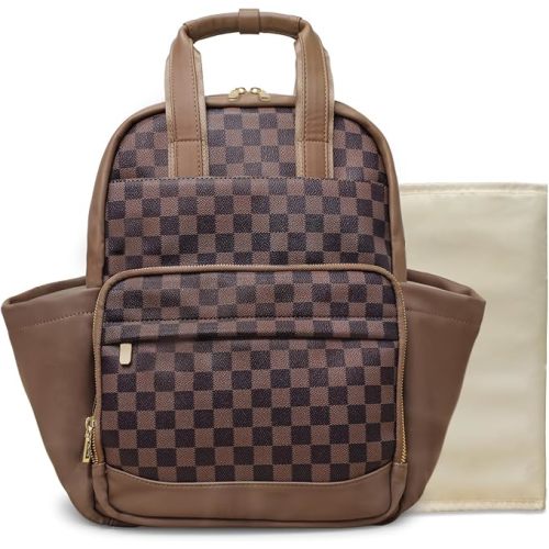 miss fong Small Diaper Bag - Baby Diaper Bag Backpack Checkered Diaper Bag with Changing Pad Baby Backpack for Travel Daycare Mommy Diaper Backpack Pañaleras Para Bebe for Mom & Dad -Coffee