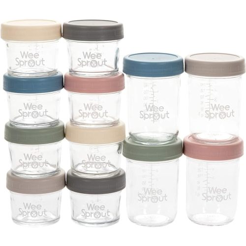 WeeSprout Glass Storage Jars 2022 (4 Ounce, 8 Ounce, Matte Variety) - 4 oz & 8 oz (Plastic Lids + Embossed Glass)