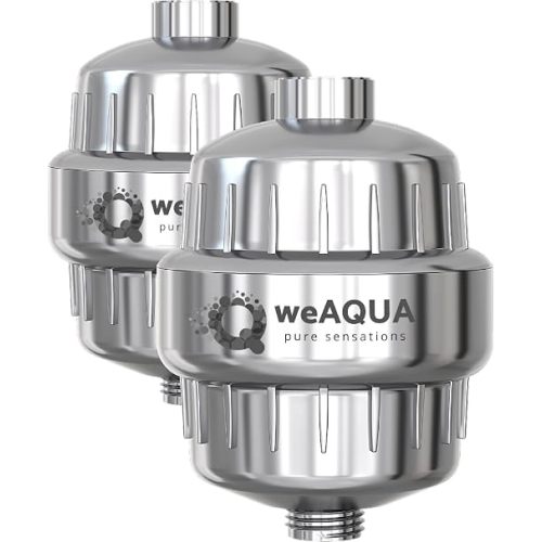weAQUA Heavy Duty Shower Filter Family 2 PACK – 99% Removal for Hard Water, Chlorine, Fluoride, Heavy Metals, Micro-life, Organics and More