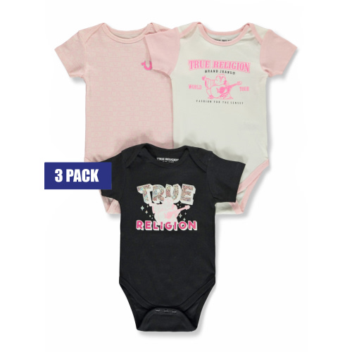 True Religion Baby Girls' 3-Pack Bodysuits