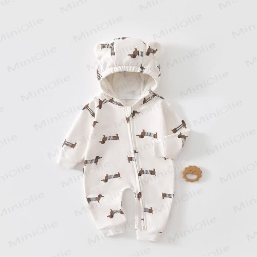 Baby Dinosaur Dachshund Moon Hooded Romper