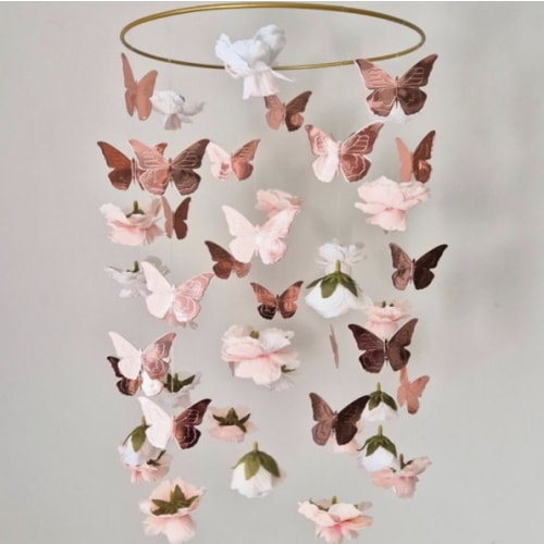 Flower and Butterfly Mobile, Baby Girl Mobile for Crib, Butterfly Crib Mobile, Rose Gold Baby Mobile, Flower Mobile, Floral Nursery Mobile