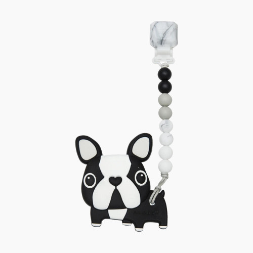 Loulou Lollipop Silicone Teether with Gem Clip - Black Boston Terrier