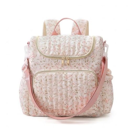 Quilted Diaper Bag Backpack, Floral Puffer Maternity Daypack with Stroller Straps,Lightweight Hospital Travel Bag