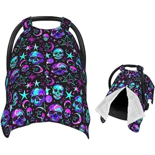 Neon Pastel Goth Skull Baby Car Seat Canopy and Nursing Cover for Breastfeeding Multi-Use Cover Lightweight Infant Stretchy Carrier Carseat Winter Cover for Newborn Girls Boys