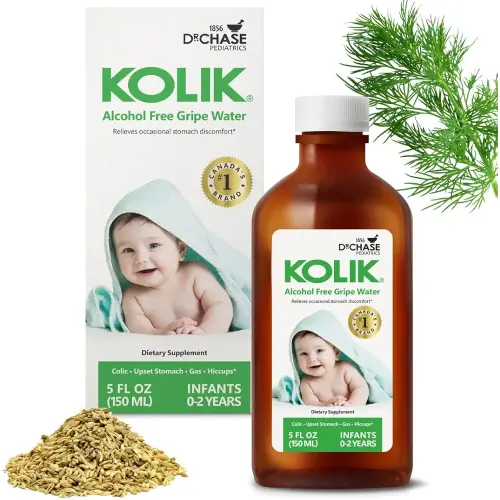 Dr. Chase Pediatrics Kolik Alcohol Free Gripe Water - Colic Relief for Newborns & Infants - Safe, All Natural Gas Drops for Babies - Herbal Formula to Ease Digestive Discomfort & Fussiness, Made in Canada - 150 ml