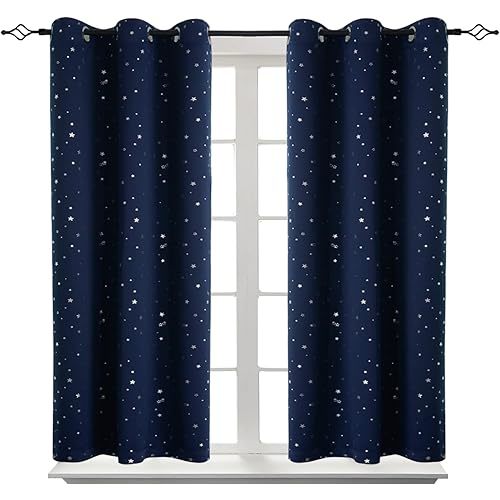 BGment Short Curtains for Windows, Small Blackout Curtains 45 Inch for Bedroom, Star Room Darkening Curtains Thermal Insulated Grommet Drapes for Kids Room Nursery, 2 Panels (42 x 45 Inch, Dark Blue)