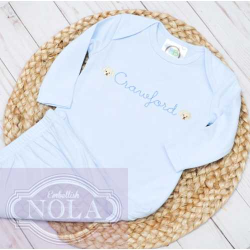 Puppy Dog Embroidered Monogrammed Baby Gown, Baby Boy Gown