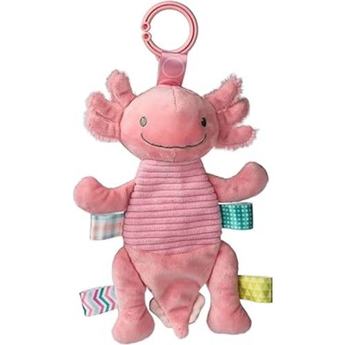 Taggies Baby Rattle with Crinkle Paper Activity Toy with Sensory Tags, 9-Inches, Pink Axolotl