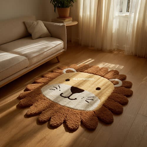 Lion Shape Kids Rug | Brown & Beige Animal Cartoon Carpet for Nursery,  Cozy Children’s Home Decor