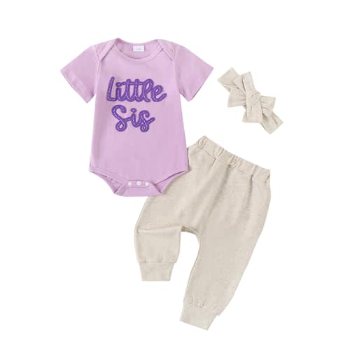 Ayalinggo Newborn Baby Girl Clothes Little Sister Romper Lil Sis Short Sleeve Tshirt Pants Headband Summer Infant Clothes