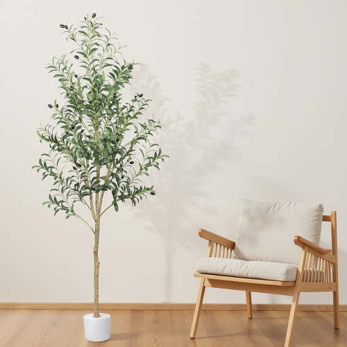 GPED Artificial Olive Trees, 6FT Fake Olive Trees for Indoor, Faux Olive Silk Tree with Lifelike Fruits, Large Olive Plants with White Planter for Home Decor and Housewarming Gift, 1 Pack