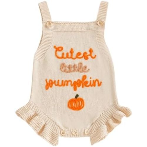 Baby Girl Fall Outfits Newborn Sleeveless Knit Sweater Romper Floral/Bee Onesie Cute Winter One Piece Knitted Outfit