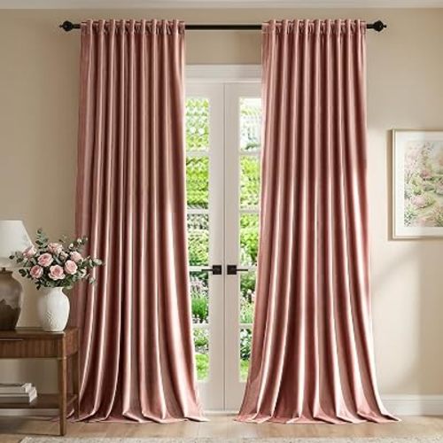 Elegant Dusty Pink Velvet Curtains 102 inches for Living Room,Luxury 2 Panels Room Darkening Rod Pocket Back Tab Curtain Thermal Insulated Heavy Soundproof Noice Reducing Window Drapes for Bedroom