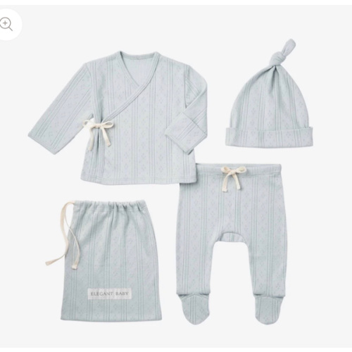 Pale Blue Organic Cotton Pointelle Layette 3 Pc Gift Set