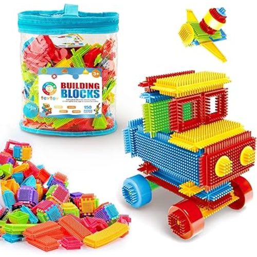teytoy My First Baby Building Toys, 150pcs Bristle Shape 3D Building Blocks Toy Set for Kids Ages 3-8 Years Old, STEM Educational Preschool Toys