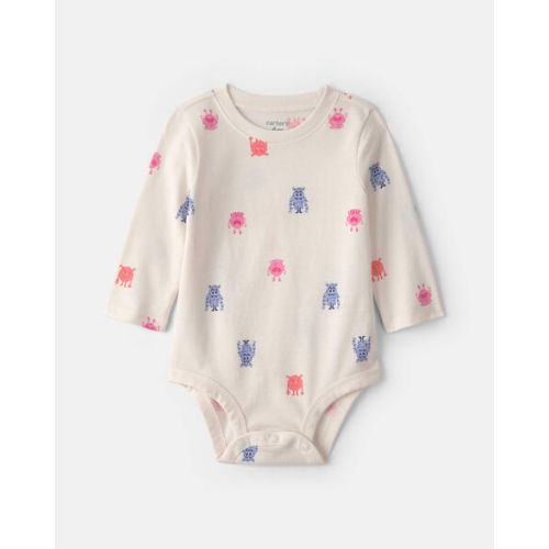 Baby Girl Monster Long-Sleeve Graphic Bodysuit - Cream | Carter's