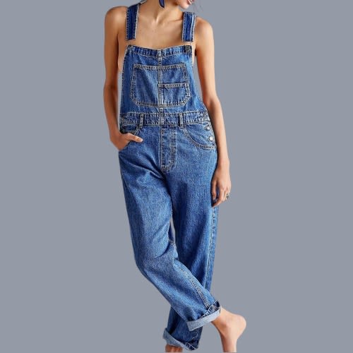Vintage Style Denim Overalls for Women – Casual Loose Fit Dungarees with Pockets