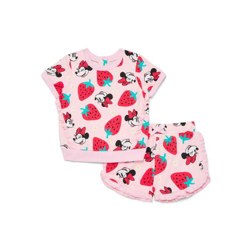 Minnie Mouse Baby Girls Allover Print Ruffle Shirt and Shorts Set, 2 Piece, Sizes 0/3M-24M