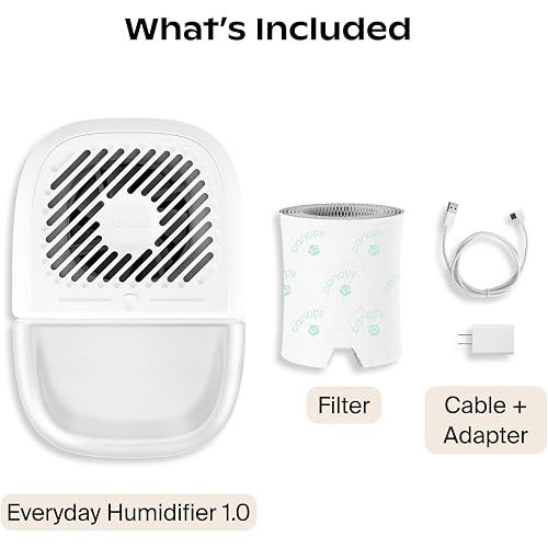 Canopy Bedside Evaporative Humidifier - 36 HR Run Time, 2.5L Capacity - No Mist - Help Alleviate Symptoms of Allergies, Flu, Cold, Dry Skin Includes Humidifier, Unwind Aroma, Filter - White