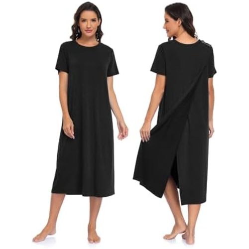 Open Back Hospital Gowns for Women, Post Shoulder Surgery, Long Length Adaptive Nightgown with Snaps for Elderly