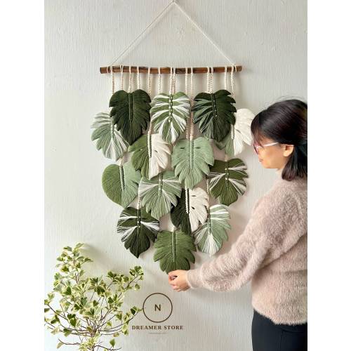 Monstera leaf wall hanging macrame, large leaf macrame wall art, macrame wall art, wall tapestries, macrame leaf painting on the wall