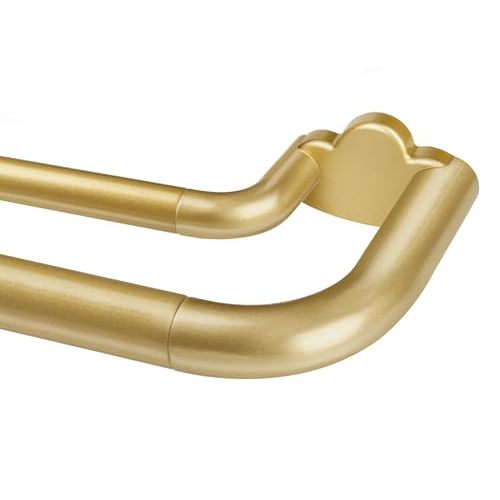 Double Curtain Rods 32 to 58 Inches, HOTOZON Blackout Double Curtain Rods for Windows 20 to 54 Inches (1.6-4.5 ft), 6/8 Inches Wrap Around Room Darkening Telescoping Drapery Rod, Gold