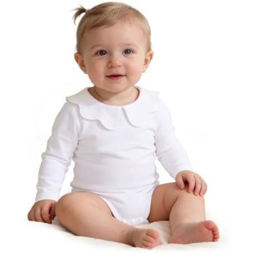 LYSMuch 0-24Mo Baby Girls Peter Pan Collar Bodysuit Toddler Ruffle Romper Short Sleeve Solid Color Clothes