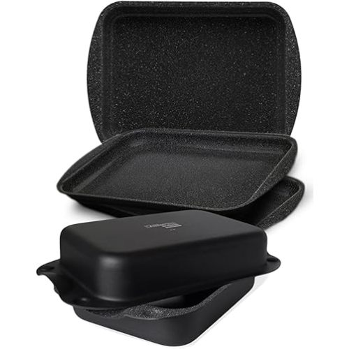 DaTerra Cucina Nonstick Ceramic Baking Bundle - Lasagna/Roasting Pan, Twin Baking Sheets & Two-piece Dual Roaster - Oven & Stovetop Safe, PTFE, PFOA & Lead-Free, Durable & Versatile, Made in Italy