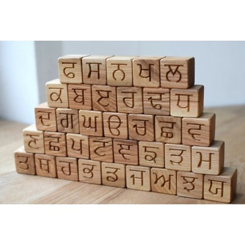 35 Punjabi Alphabet Wood Blocks, Wood Cubes with Letters, ABC Blocks