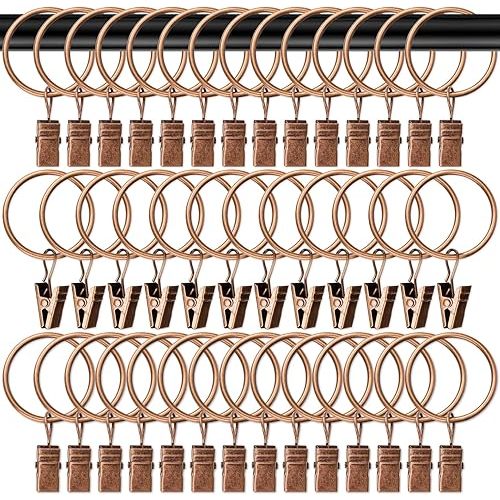 MAQIHAN Curtain Rings with Clips - Curtain Clips Drapery Rings with Fasteners 1.26 inch Interior Diameter Rod Metal Fasteners for Decoration Craft Dispaly,Antique Copper