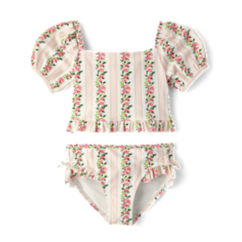 Girls Short Sleeve Floral Puff Sleeve Tankini Swimsuit - Swim Shop - WHITE | Gymboree