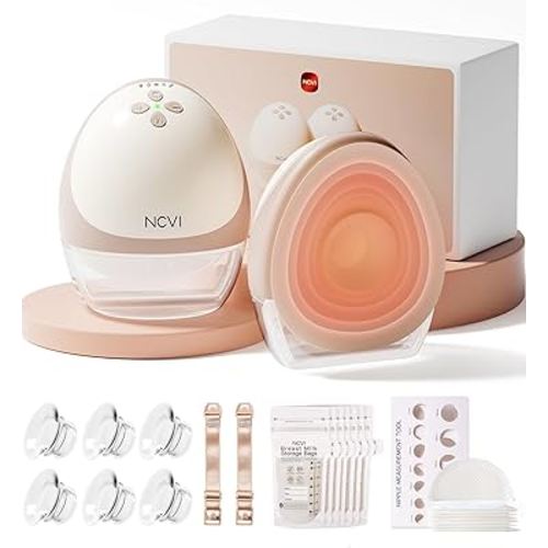 NCVI Heated Hands Free Breast Pump, 360° Warm Wearable Breastfeeding Pump, -300 mmHg Hospital-Grade Suction, 2000mAh Long Battery, 4 Modes & 9 Levels, Leakproof Design, Slim & Quiet, 19–28mm Flanges