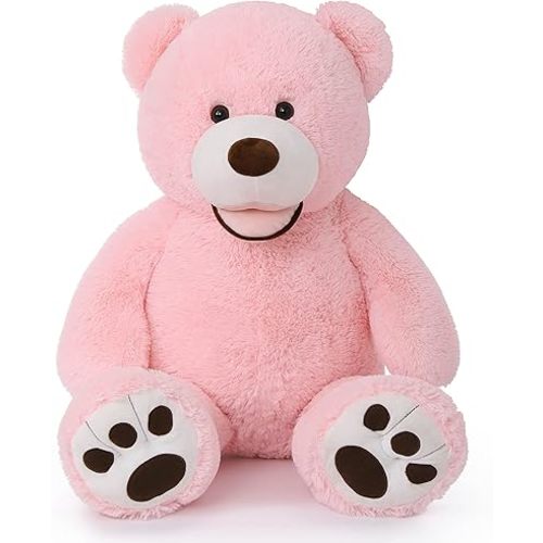 MorisMos Giant Teddy Bear, 39inch Large Stuffed Animals with Big Footprints Plush Stuffed Bears Gifts for Kids, Pink