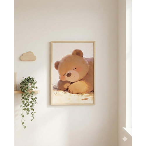 Sleeping Baby Bear Nursery Wall Art, Woodland Animal Print, Neutral Decor Poster Unframed Paper Print