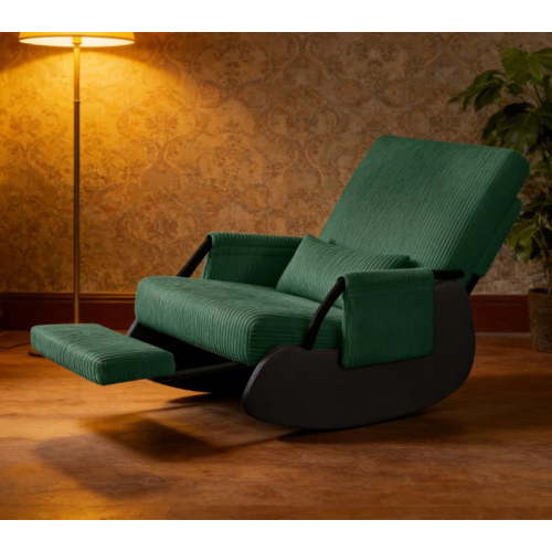 Primy Nursery Rocking Chair, Low-Seat Glider Chair, Upholstered Rocking Accent Chair Recliner with Side Pocket and Foot Rest for Mom Nursery Living Room Bedroom