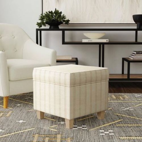 Cole Classics Square Storage Ottoman with Lift Off Top Cream/Marigold Pinstripe - HomePop: Upholstered Bench, Hardwood Frame