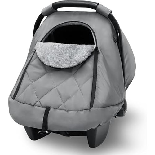 Hooyax Winter Car Seat Cover for Babies- Windproof Waterproof Baby Car Seat Cover with Thermal Fleece Lining & Air Vents for Infant Car Seats & Strollers (Grey)